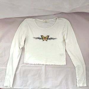 Long Sleeve T Shirt with Barbed Wire Butterfly Graphic
